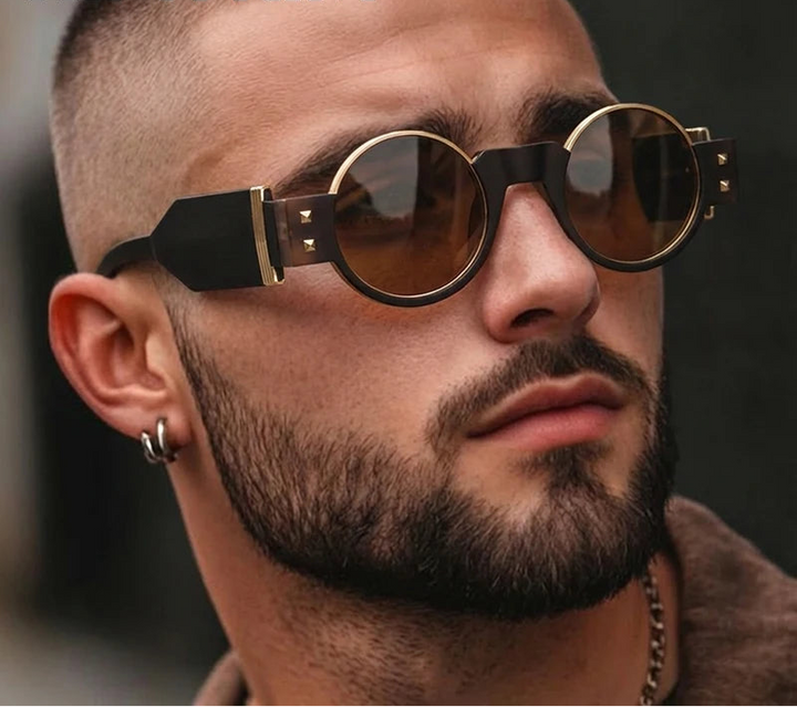 Round Retro Steampunk Driving Sunglasses dynamic