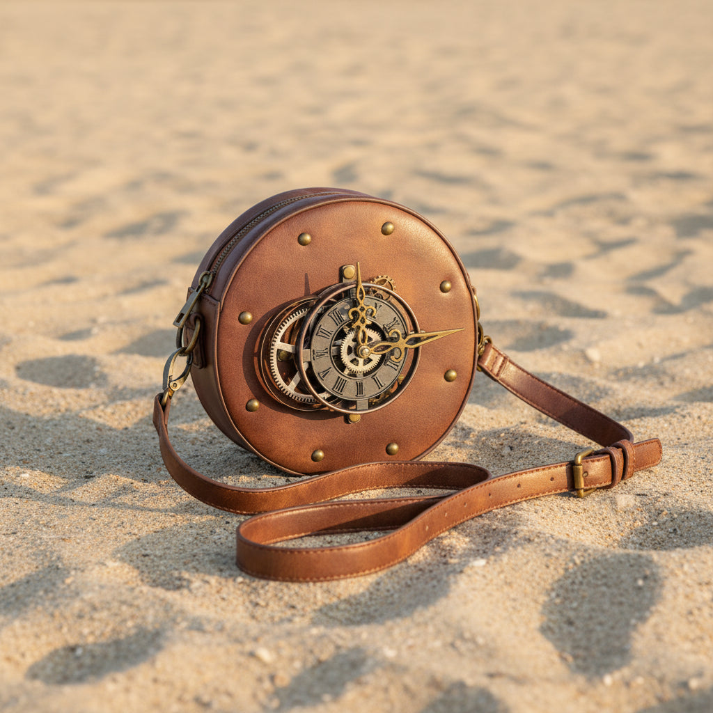 Round Steampunk Crossbody Bag With A Watch