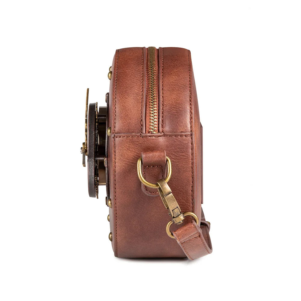 Round Steampunk Crossbody Bag With A Watch chic
