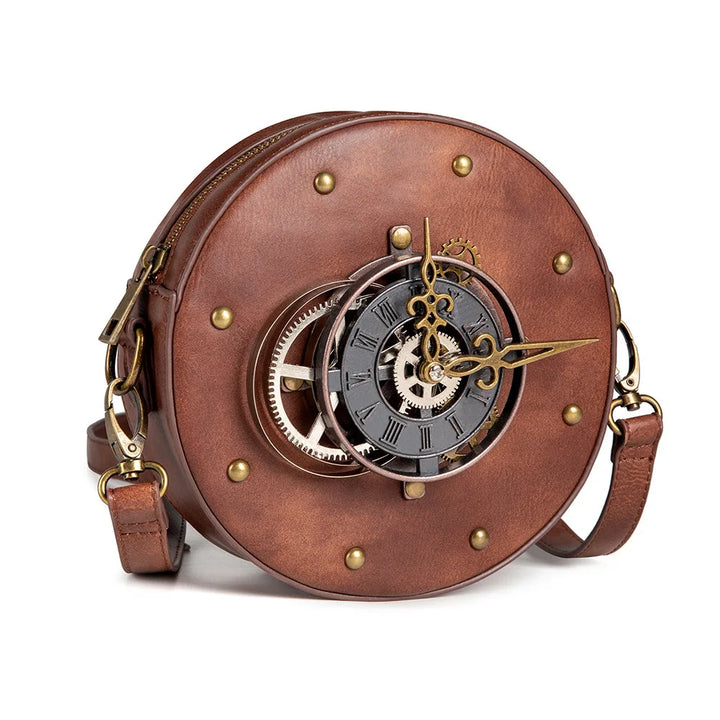 Round Steampunk Crossbody Bag With A Watch fashion
