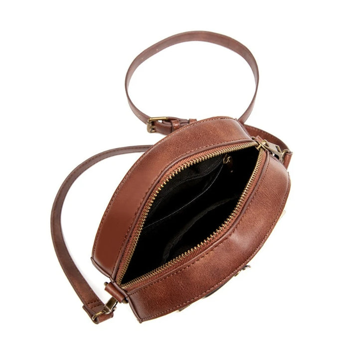 Round Steampunk Crossbody Bag With A Watch leather