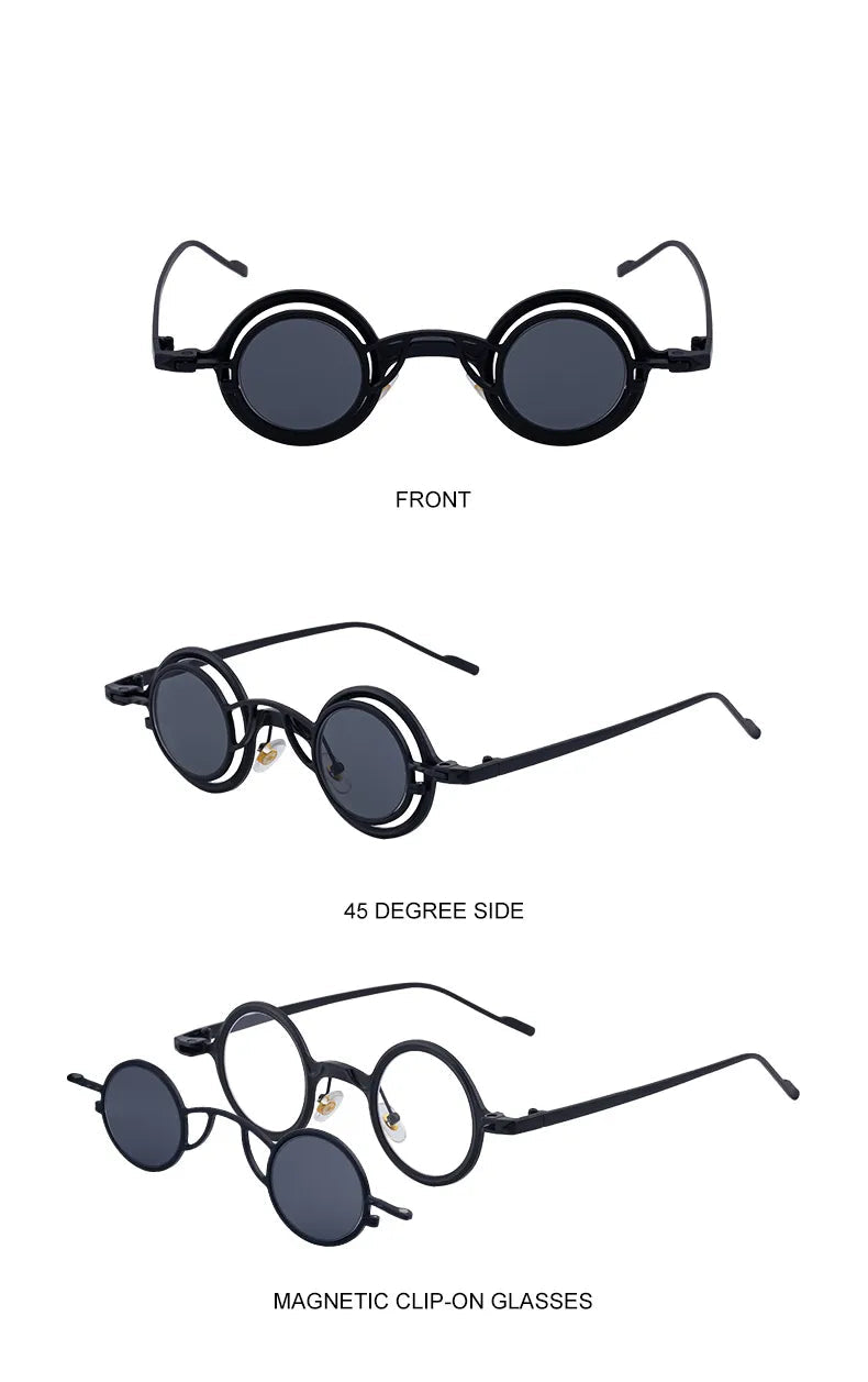 Round Steampunk Glasses with Removable Clip-on Lenses – fashion accessory