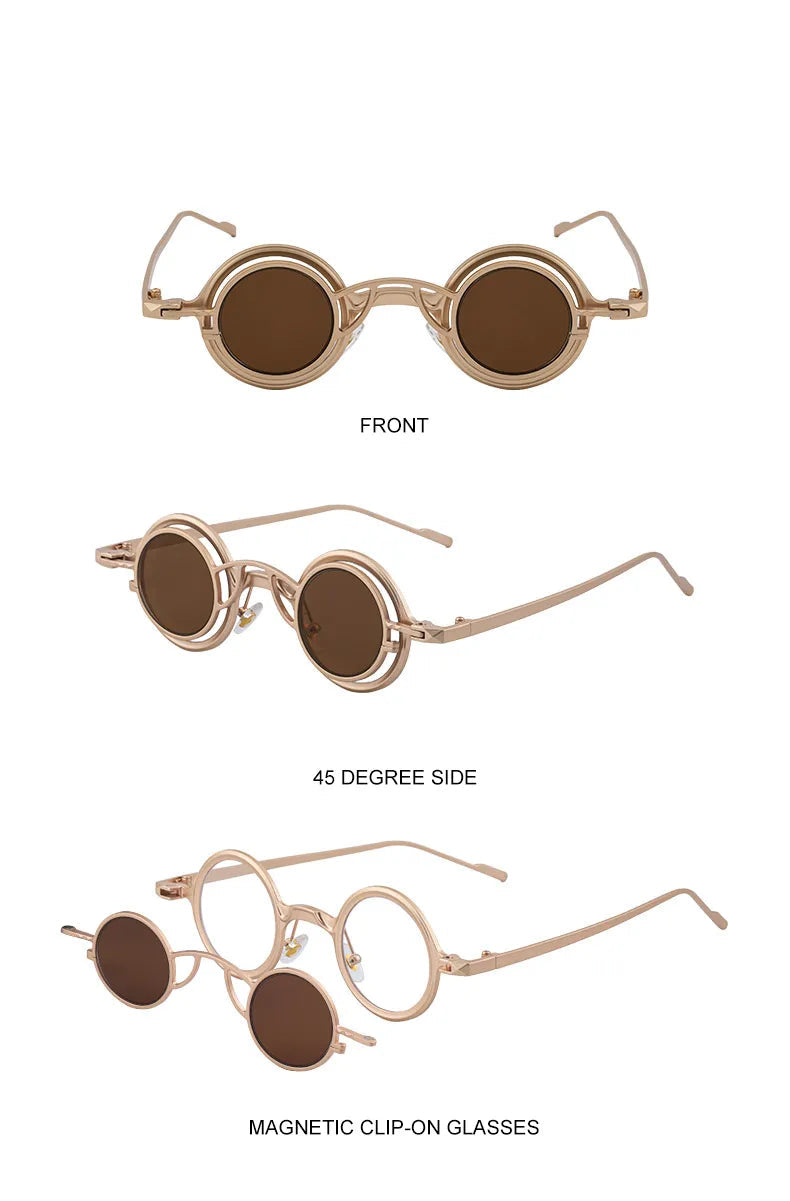 Round Steampunk Glasses with Removable Clip-on Lenses – minimalist design