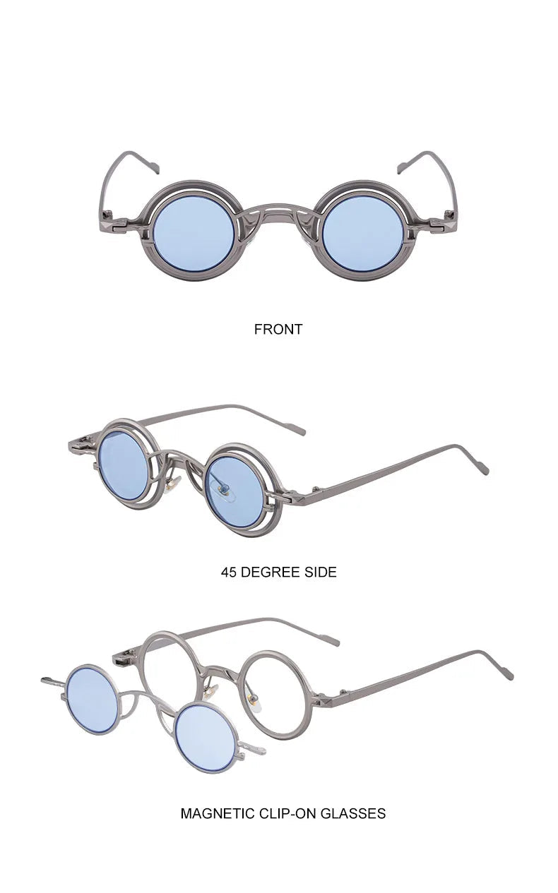 Round Steampunk Glasses with Removable Clip-on Lenses – stylish look
