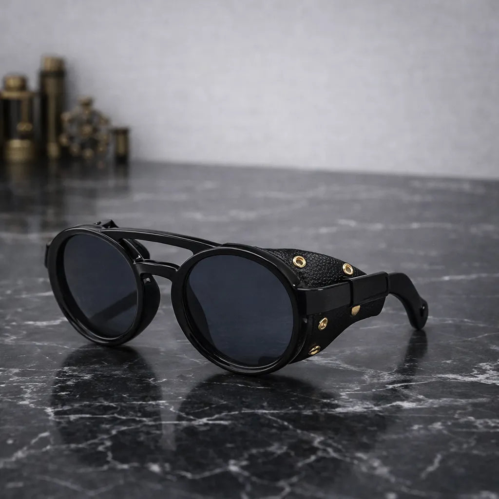 Round Steampunk Sunglasses Side Shields