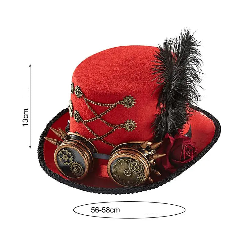 Steampunk Hat with Rose Flower and Feathers