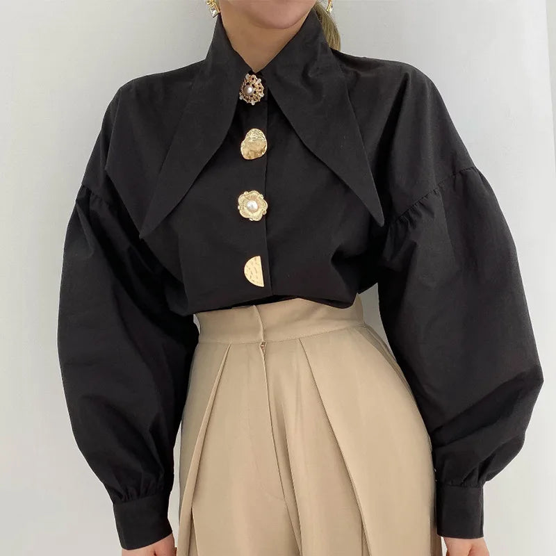 Loose-Fitting Steampunk Shirt With Pointed Collar
