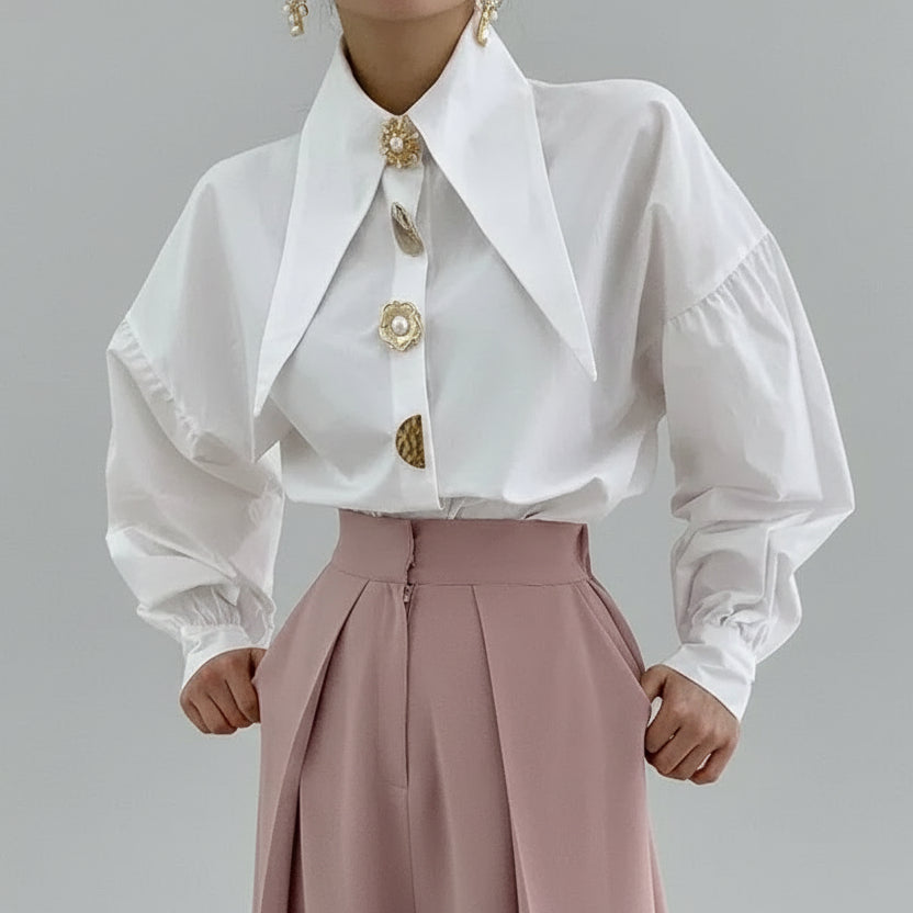 Loose-Fitting Steampunk Shirt With Pointed Collar