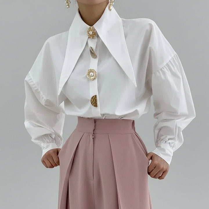 Loose-Fitting Steampunk Shirt With Pointed Collar