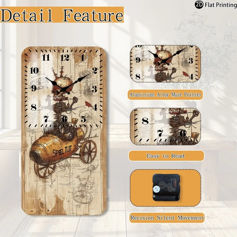 Rectangular Wooden Steampunk Clock