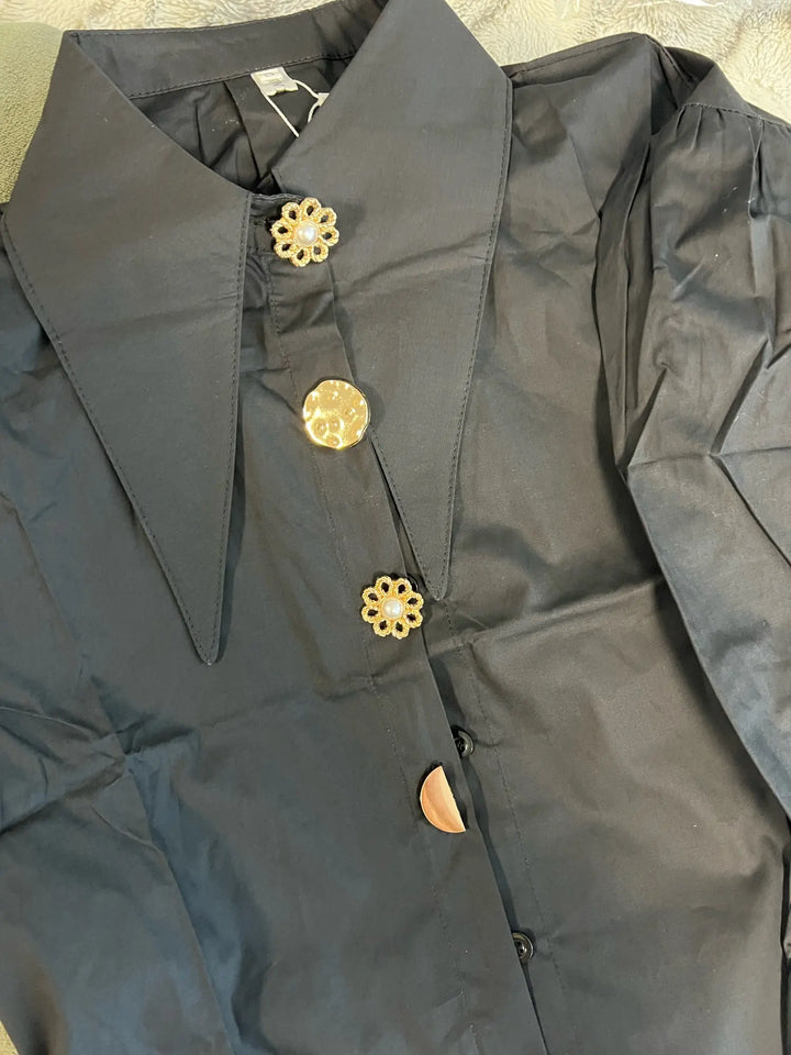 Loose-Fitting Steampunk Shirt With Pointed Collar