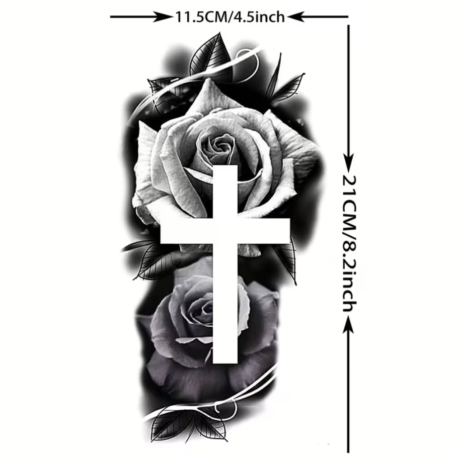 Steampunk Cross And Roses Tattoo