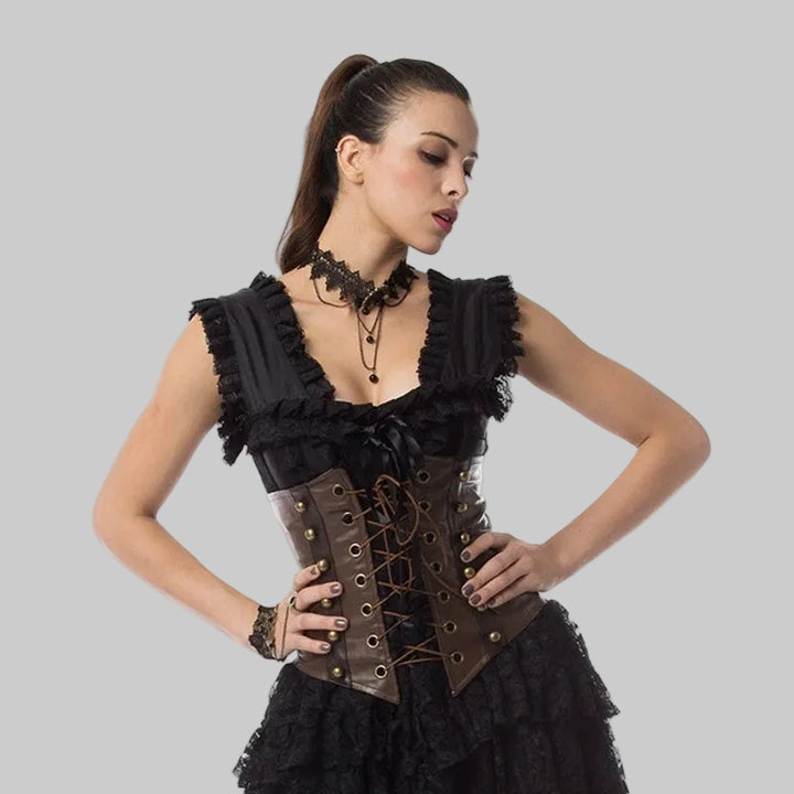 Sexy Brown Leather Lace-up Corset