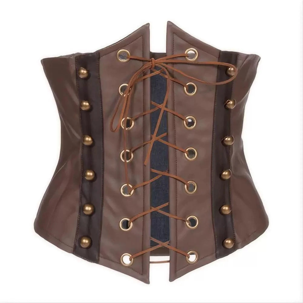 Sexy Brown Leather Lace-up Corset elegant