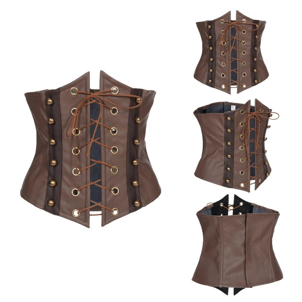 Sexy Brown Leather Lace-up Corset vintage