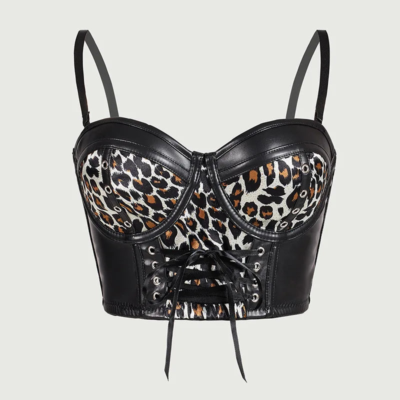 Sexy Leopard Print Steampunk Lace-up Top bold