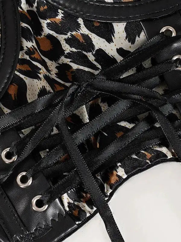 Sexy Leopard Print Steampunk Lace-up Top stylish