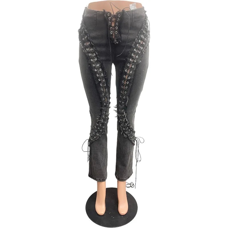 Sexy Steampunk Lace-Up Jeans edgy