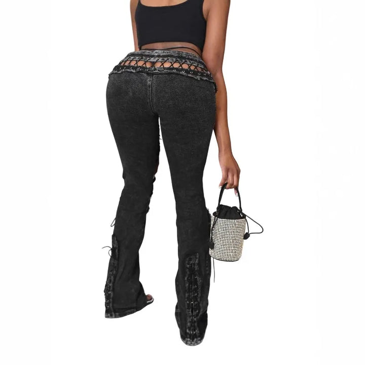 Sexy Steampunk Lace-Up Jeans fitted