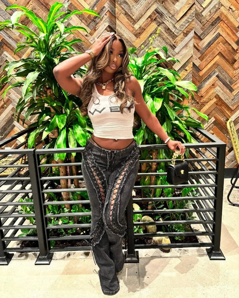 Sexy Steampunk Lace-Up Jeans modern