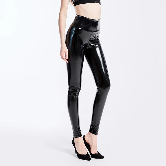 Shiny Elastic Steampunk Leggings Black