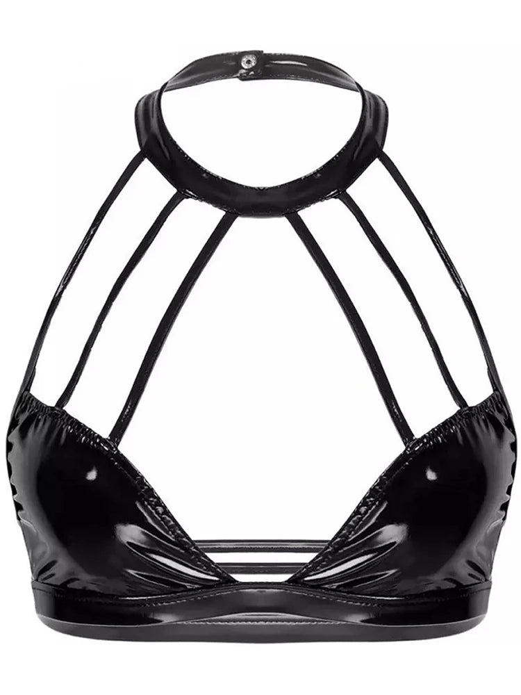Shiny Steampunk Bra Black