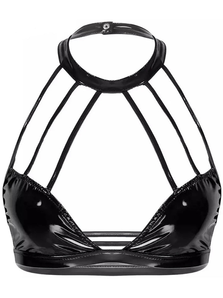 Shiny Steampunk Bra Black
