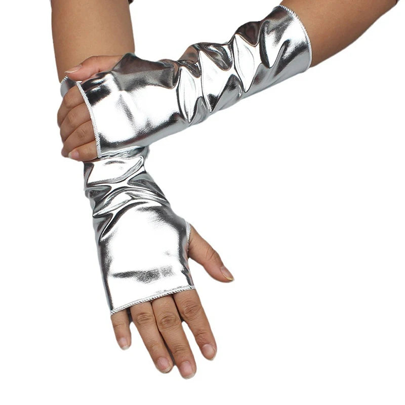 Shiny Steampunk Gloves for Women Silver