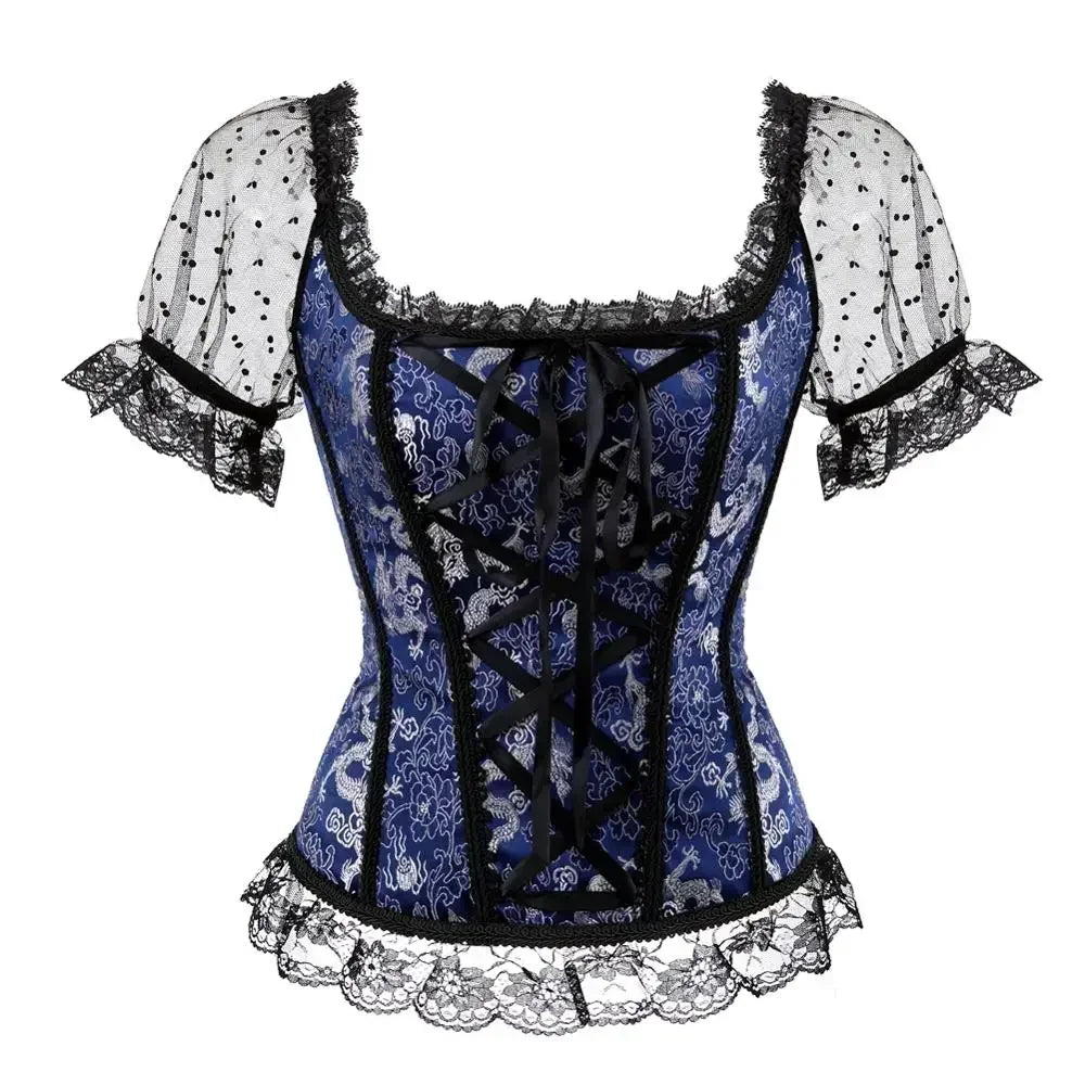 Short-Sleeved Steampunk Lolita Shirt Blue