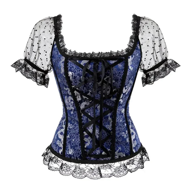 Short-Sleeved Steampunk Lolita Shirt Blue