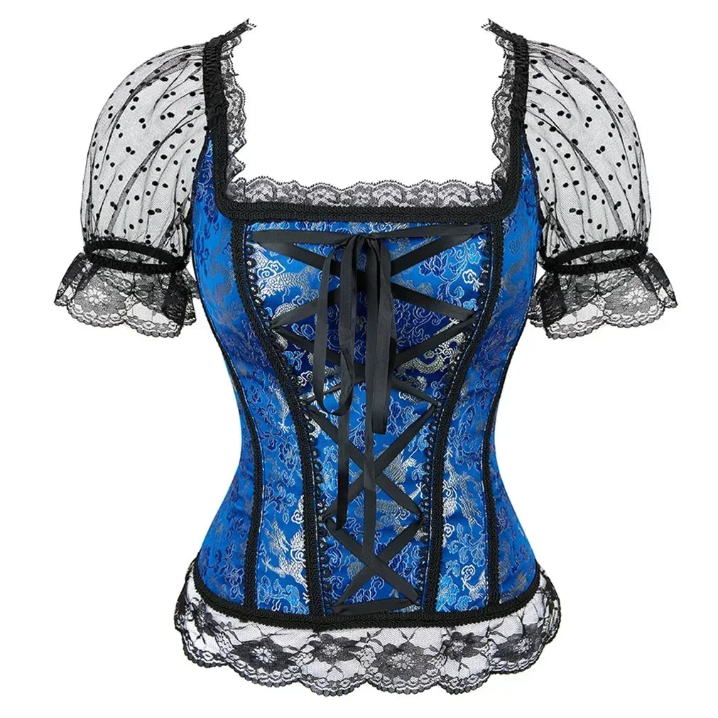 Short-Sleeved Steampunk Lolita Shirt  Light Blue