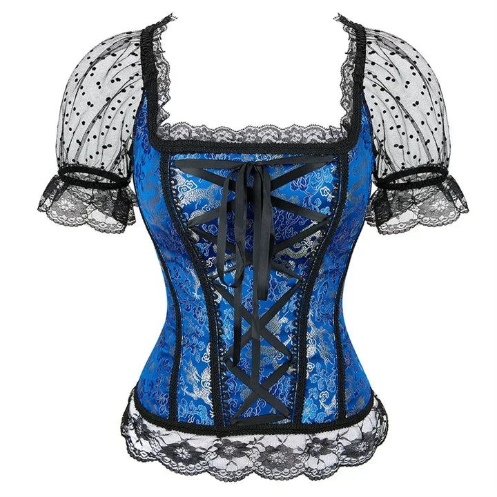Short-Sleeved Steampunk Lolita Shirt  Light Blue