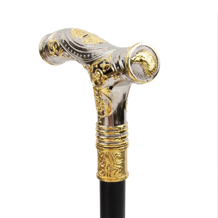 Silver And Gold Steampunk Cane With Patterns chic