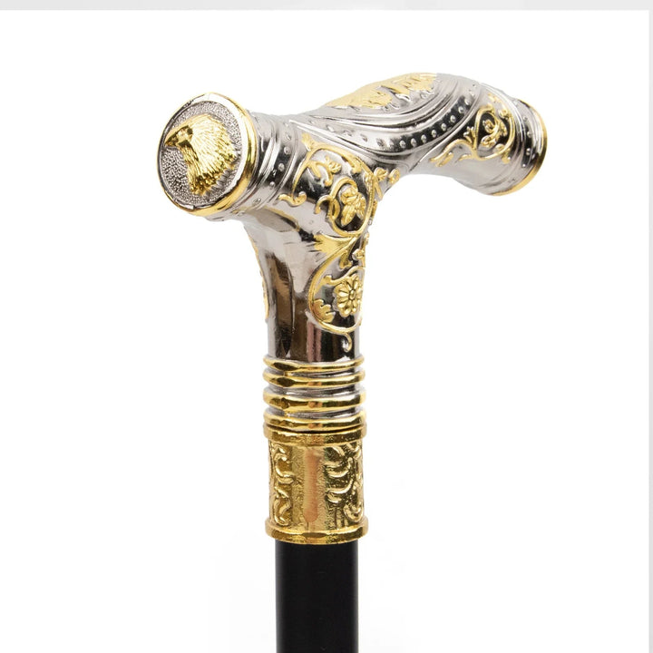 Silver And Gold Steampunk Cane With Patterns elegant