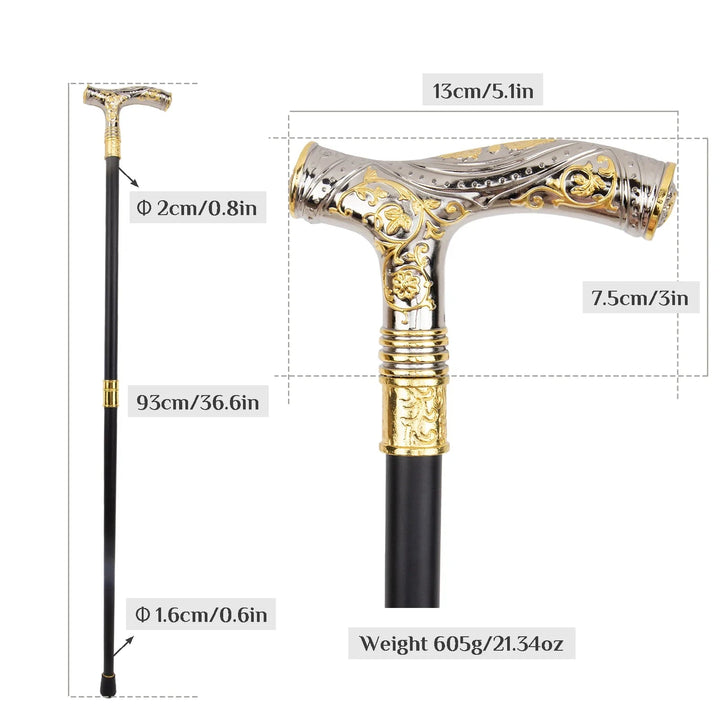 Silver And Gold Steampunk Cane With Patterns fashion