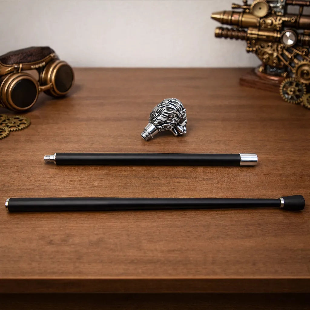 Silver Lion Steampunk Cane