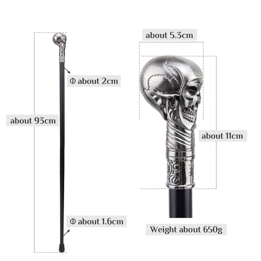 Silver Skull-Headed Steampunk Cane vintage