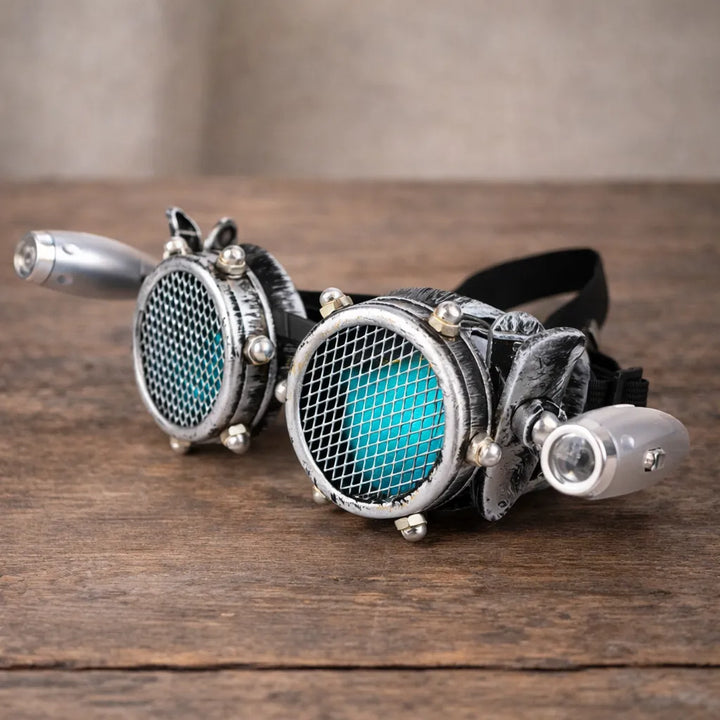 Silver Steampunk Goggles with Lights