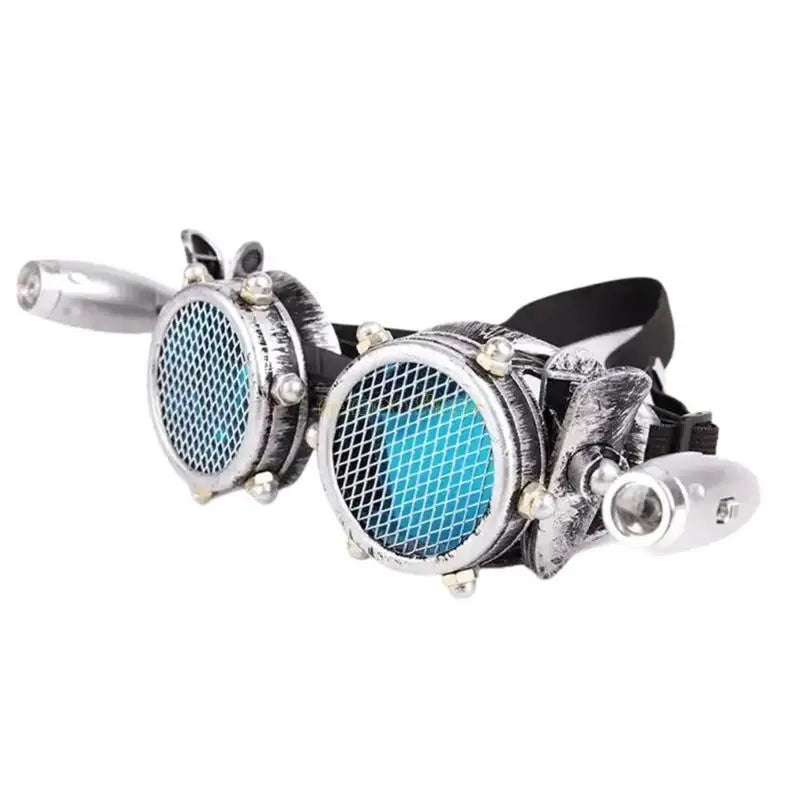 Silver Steampunk Goggles with Lights Silver