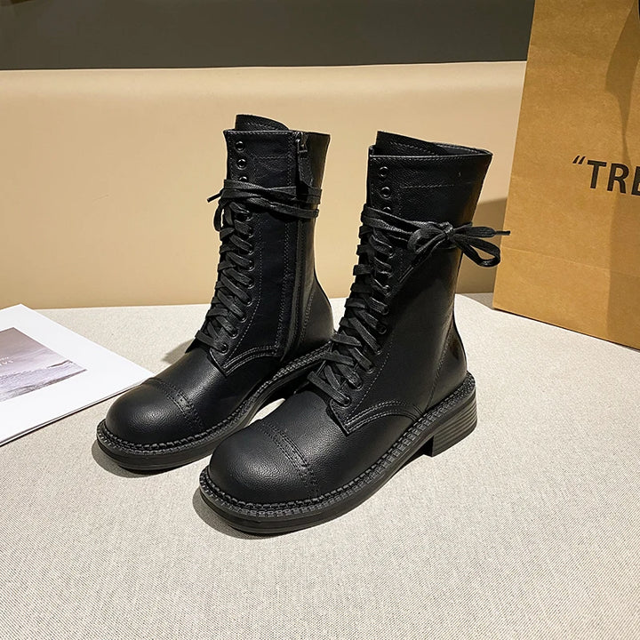 Sleek Flat Steampunk Ankle Boots Black