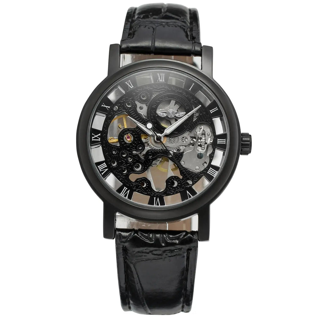 Sleek Men’s Automatic Steampunk Watch Black