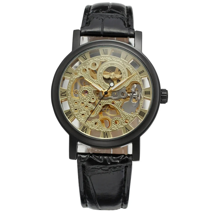 Sleek Men’s Automatic Steampunk Watch Black Black Gold