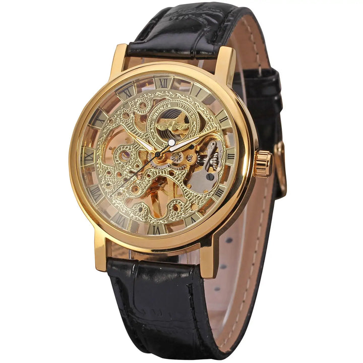 Sleek Men’s Automatic Steampunk Watch Black Gold
