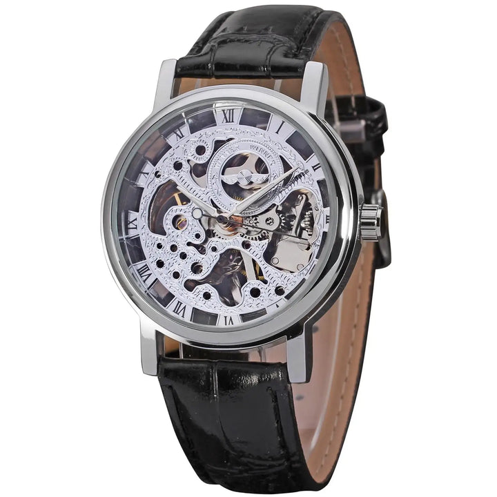 Sleek Men’s Automatic Steampunk Watch Black Silver