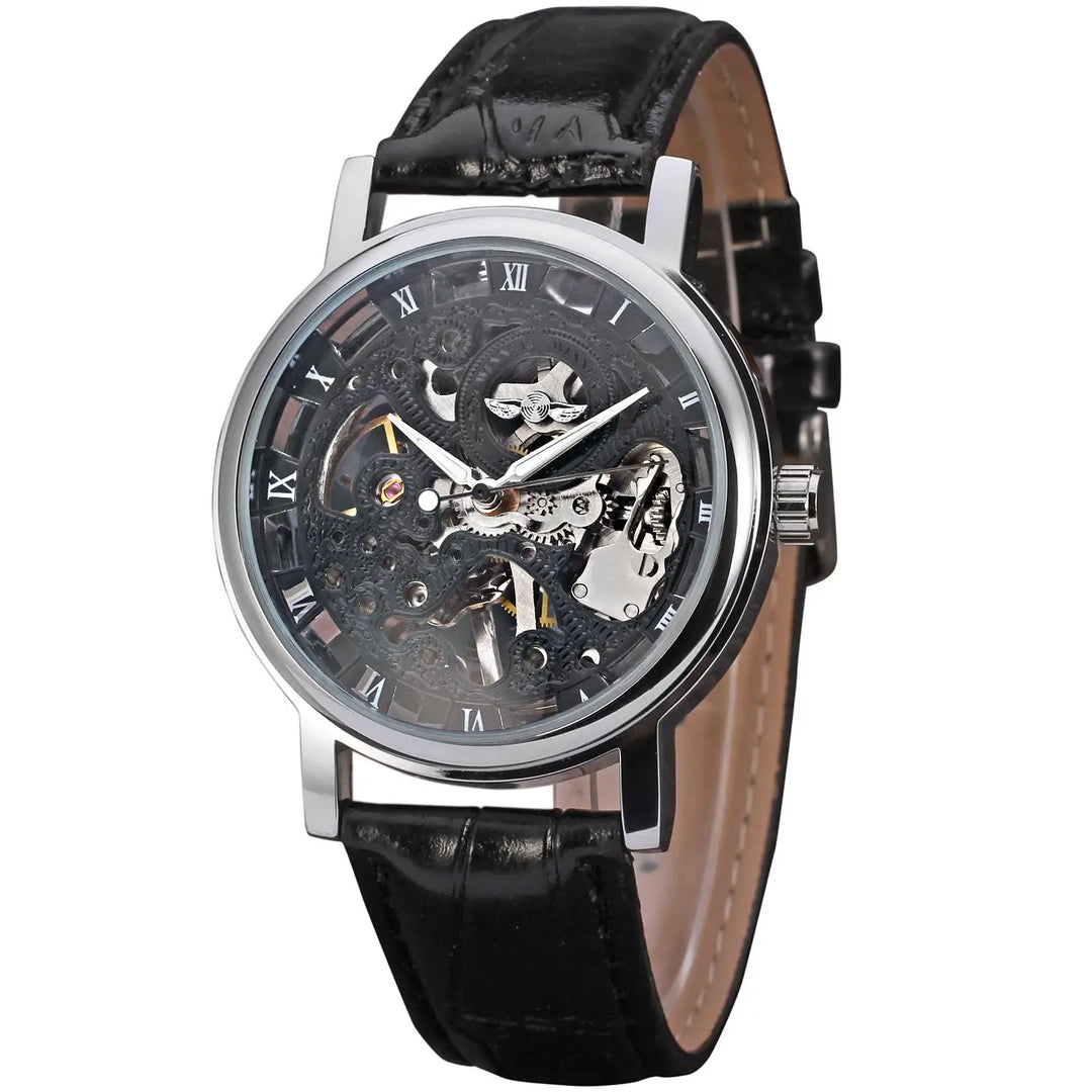 Sleek Men’s Automatic Steampunk Watch Black Silver Black