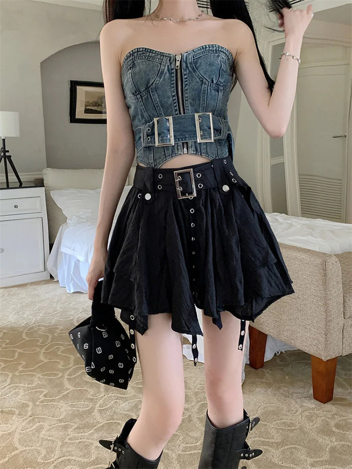 Small Irregular Steampunk Skirt With Straps stylish