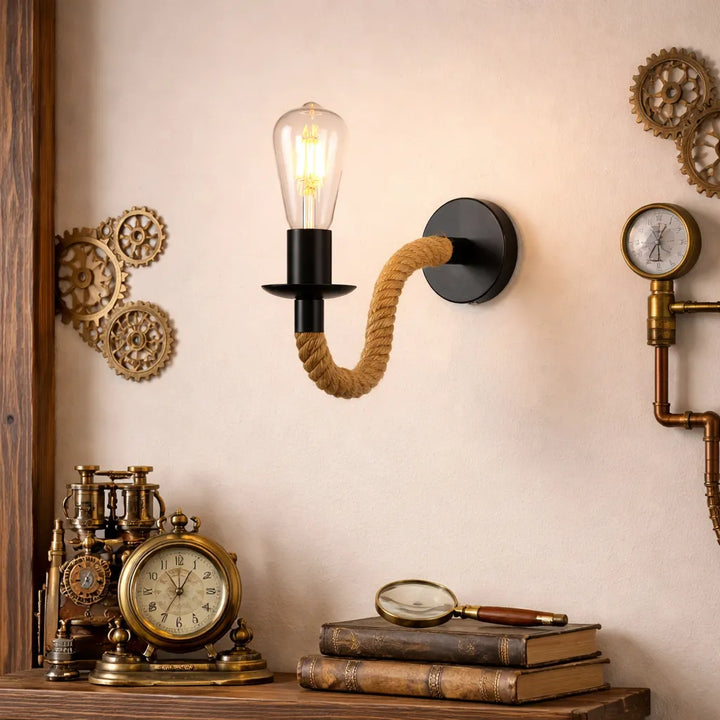 Small Minimalist Steampunk Wall Lamp with a Cord