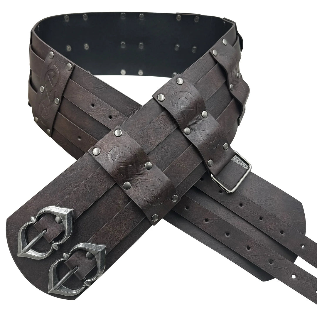 Steampunk-Style Medieval Belt Double Buckles  Brown