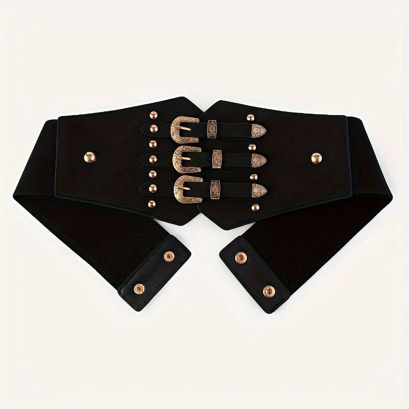 Steampunk Belt With Three Buckles black