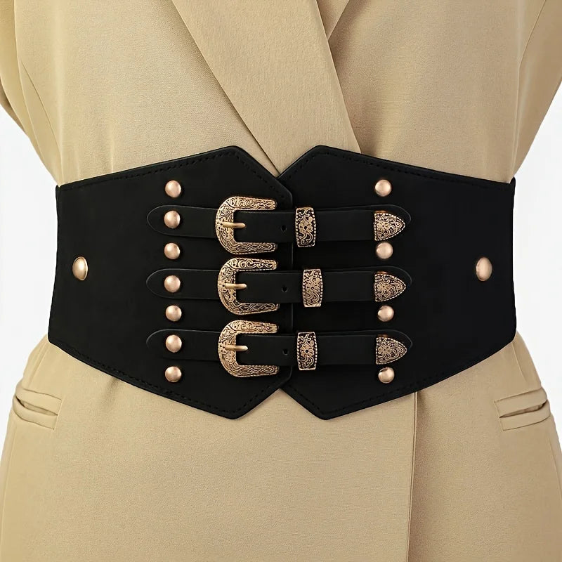Steampunk Belt With Three Buckles leather